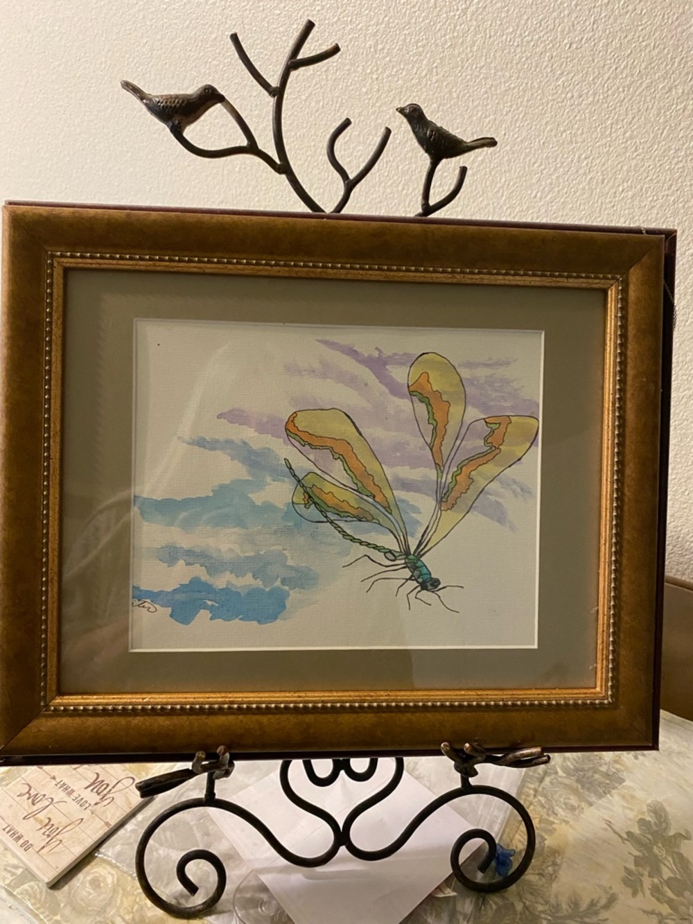 Hand Crafted Yellow Green Blue Dragonfly Watercolor Art Print by kreativekristen
